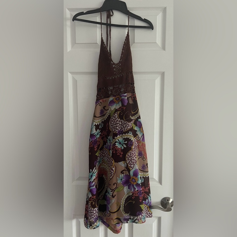Boho Crochet Halter Paisley Floral Halter Dress